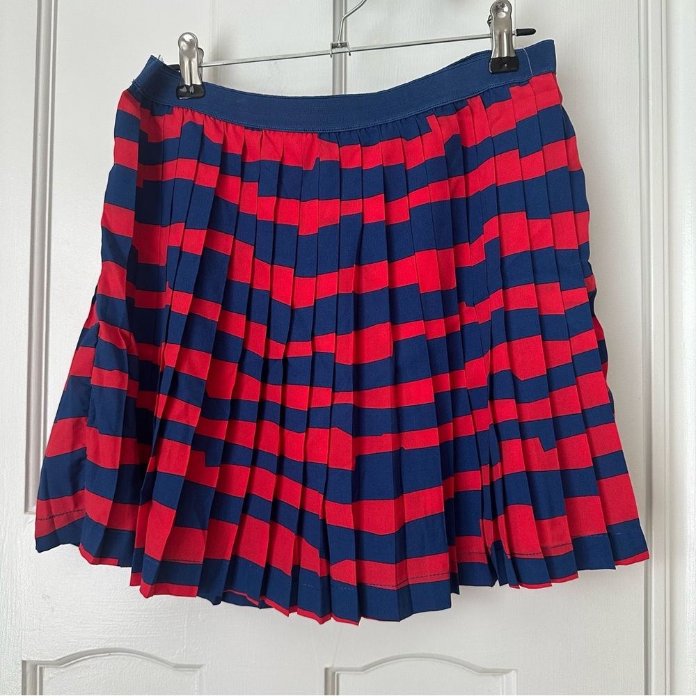 Americana Pleated Red and Blue Striped Mini Skirt, NWOT, Size L